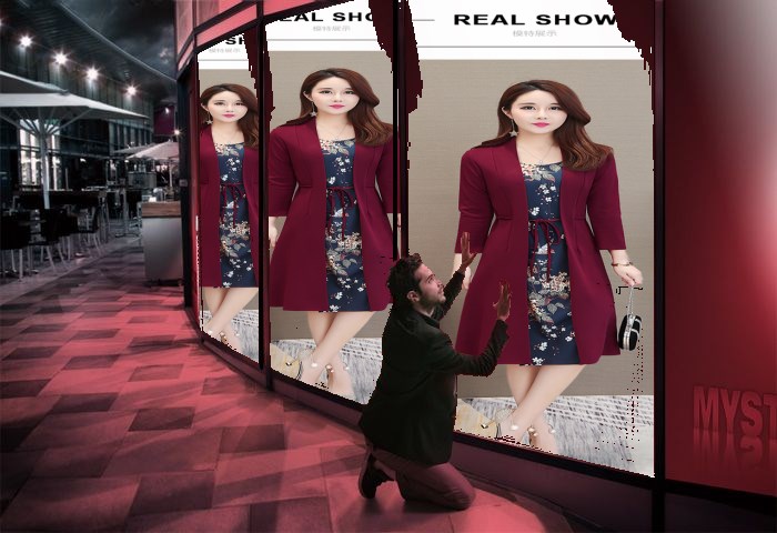 Elegant Lady Evening Dress White Collar Lady Office Dress 2-color Joint flowers Dress