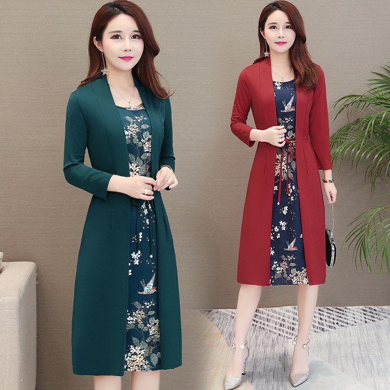 Elegant Lady Evening Dress White Collar Lady Office Dress 2-color Joint flowers Dress