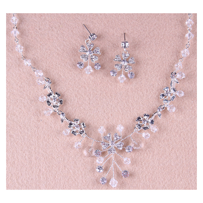 Luxury Crystal Bridal Crown Necklace Earrings Jewelry Sets Fashion Crystal Wedding Three Piece Suit