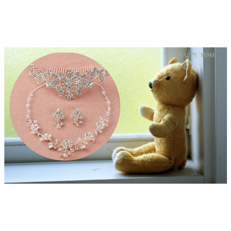 Luxury Crystal Bridal Crown Necklace Earrings Jewelry Sets Fashion Crystal Wedding Three Piece Suit