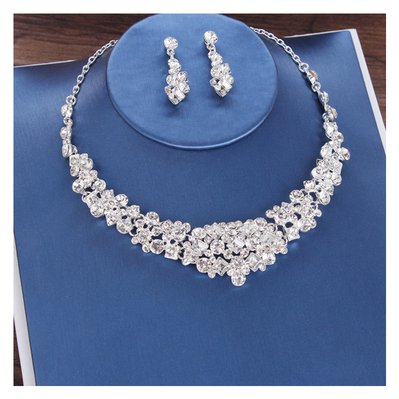 Luxury Crystal Bridal Crown Necklace Earrings Jewelry Sets Fashion Crystal Wedding Three Piece Suit