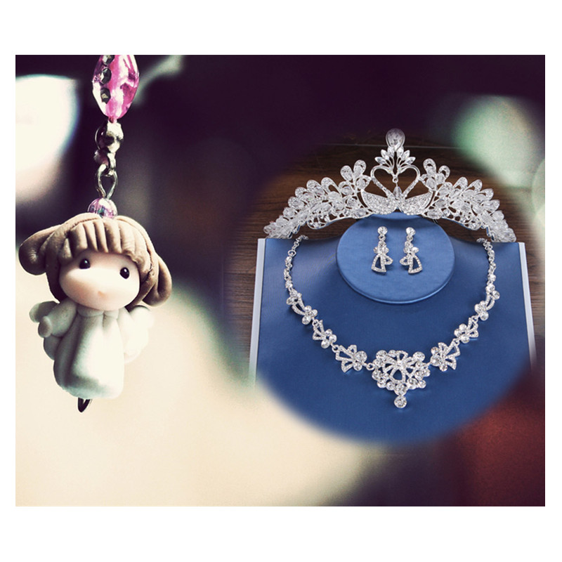 Luxury Crystal Bridal Crown Necklace Earrings Jewelry Sets Fashion Crystal Wedding Three Piece Suit