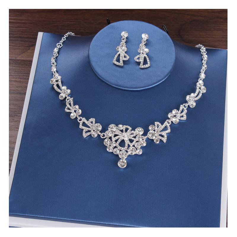 Luxury Crystal Bridal Crown Necklace Earrings Jewelry Sets Fashion Crystal Wedding Three Piece Suit