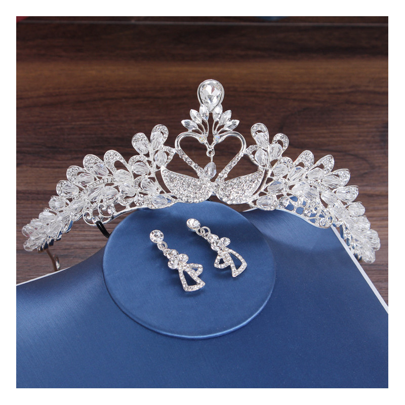 Luxury Crystal Bridal Crown Necklace Earrings Jewelry Sets Fashion Crystal Wedding Three Piece Suit
