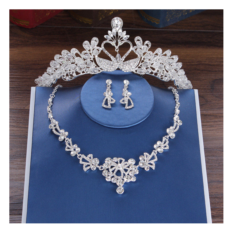 Luxury Crystal Bridal Crown Necklace Earrings Jewelry Sets Fashion Crystal Wedding Three Piece Suit