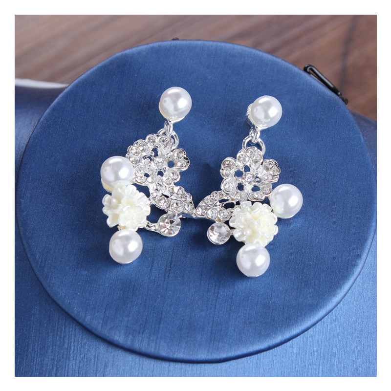 Happiness Bride Pearl Crystal Bridal Crown Necklace Earrings Jewelry Sets Wedding Jewelry Set