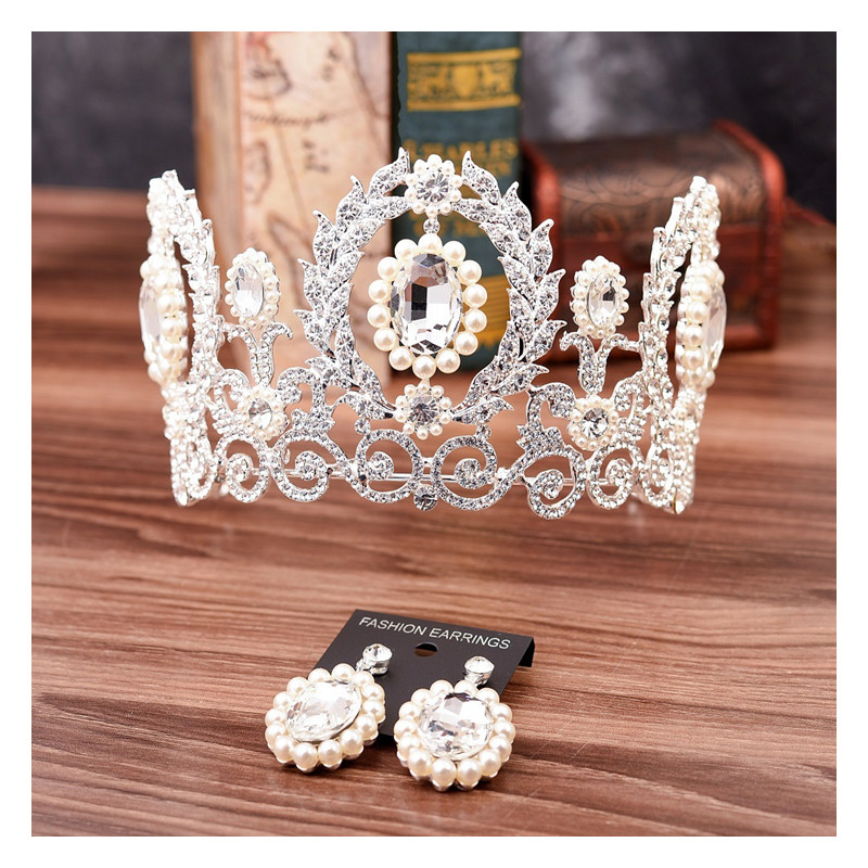 Luxury Wedding Crown Bridal Tiara Bridal Crown With Earring Rhinestone Luxurious Bride Hair Jewelry Sets Women Jewellery
