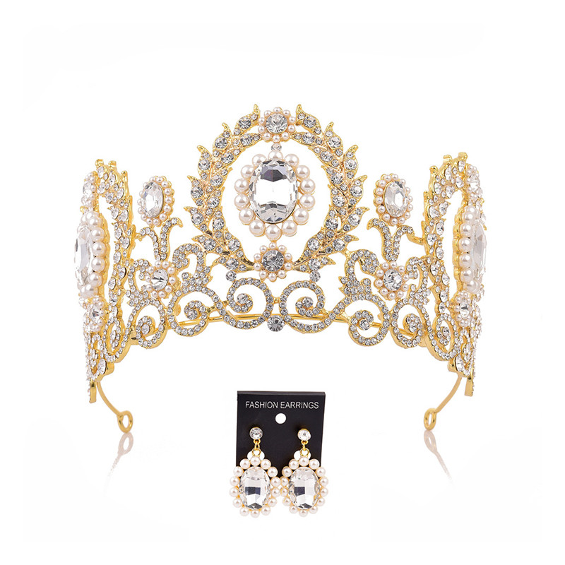 Luxury Wedding Crown Bridal Tiara Bridal Crown With Earring Rhinestone Luxurious Bride Hair Jewelry Sets Women Jewellery