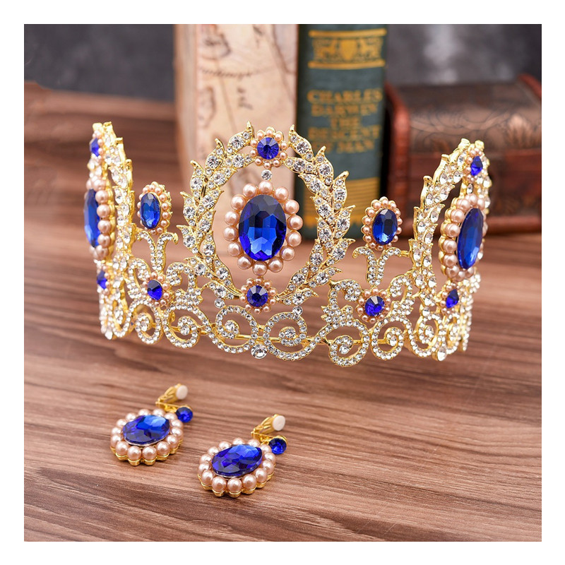 Luxury Wedding Crown Bridal Tiara Bridal Crown With Earring Rhinestone Luxurious Bride Hair Jewelry Sets Women Jewellery