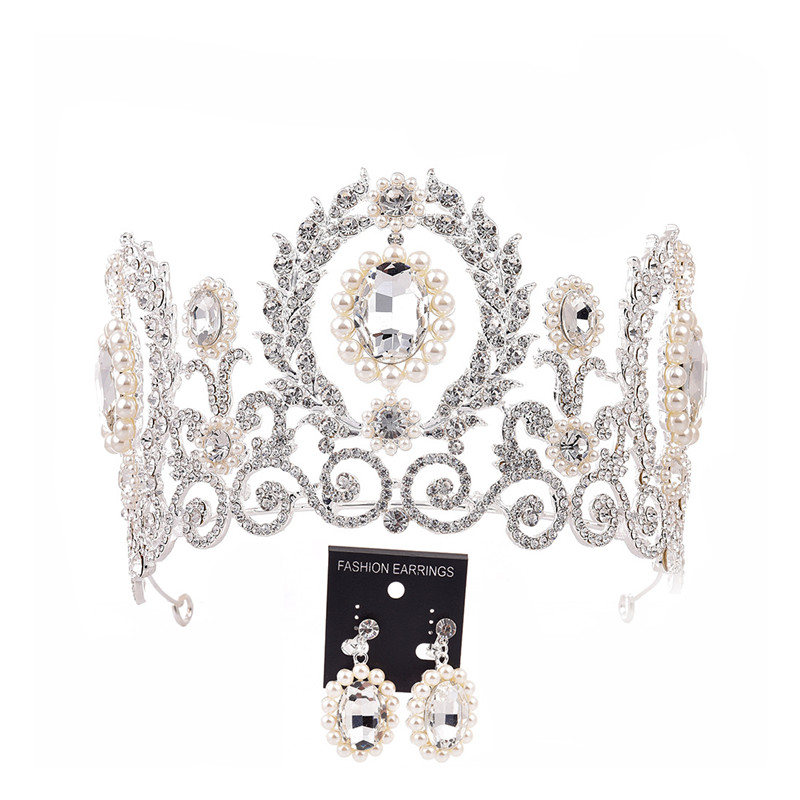 Luxury Wedding Crown Bridal Tiara Bridal Crown With Earring Rhinestone Luxurious Bride Hair Jewelry Sets Women Jewellery