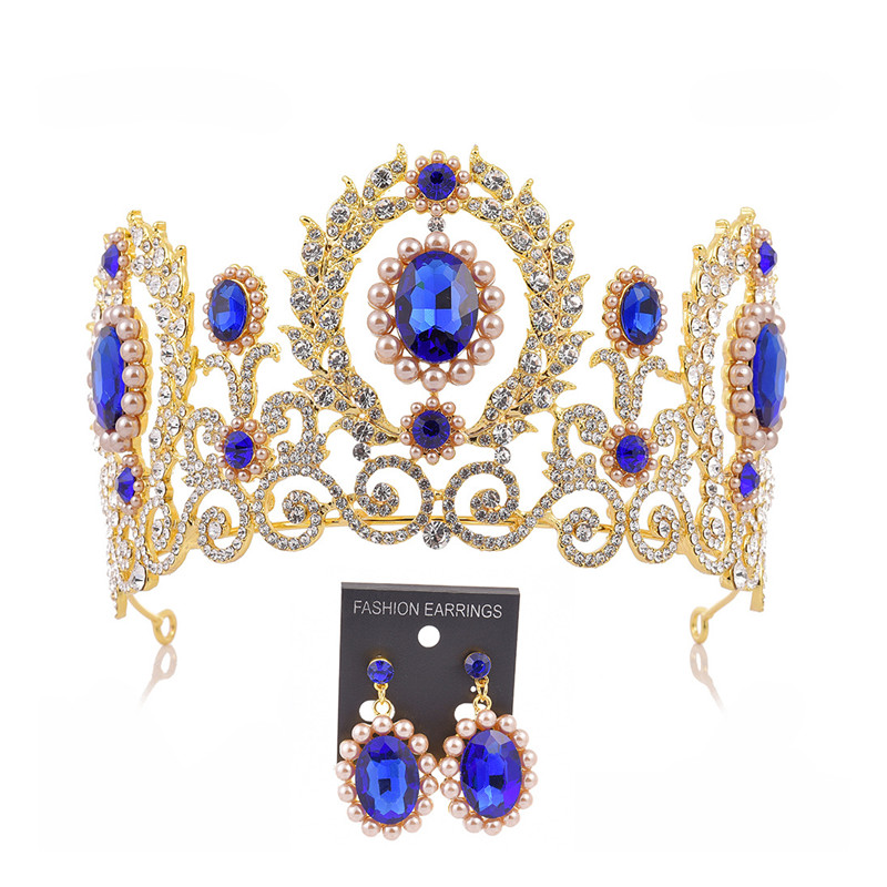 Luxury Wedding Crown Bridal Tiara Bridal Crown With Earring Rhinestone Luxurious Bride Hair Jewelry Sets Women Jewellery