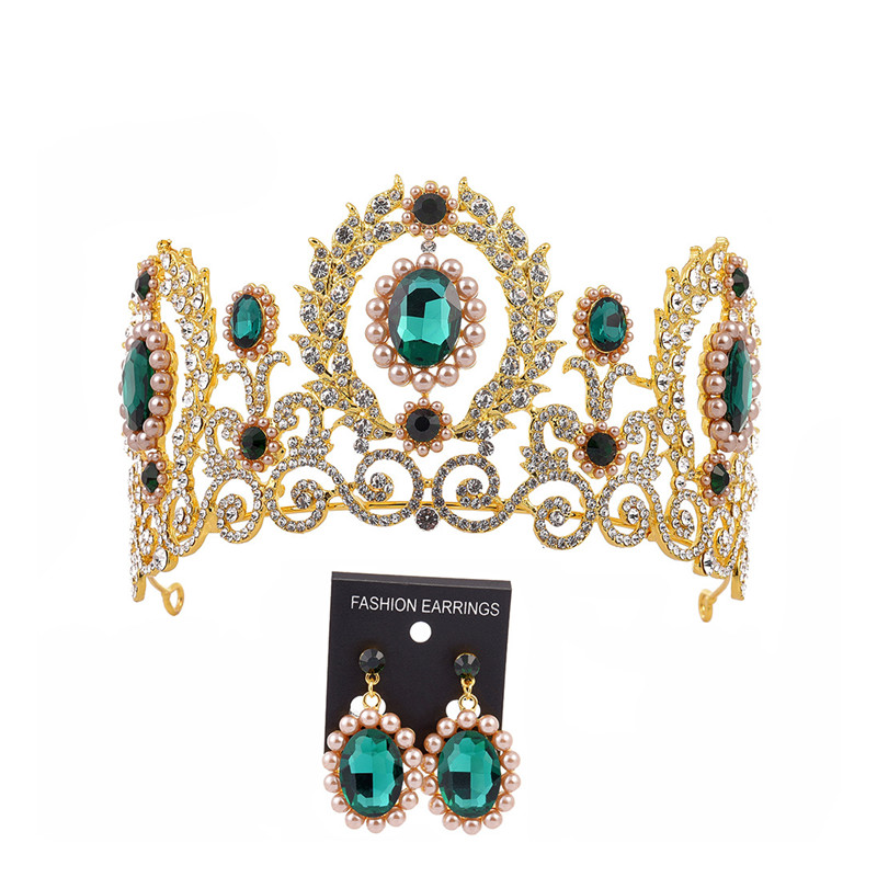 Luxury Wedding Crown Bridal Tiara Bridal Crown With Earring Rhinestone Luxurious Bride Hair Jewelry Sets Women Jewellery