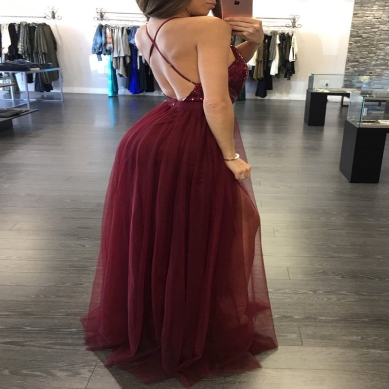 Popular Sexy Lady Evening Dress Floor Tail Sequins Girl Skirt High Quality High-V Neck Women Clothes