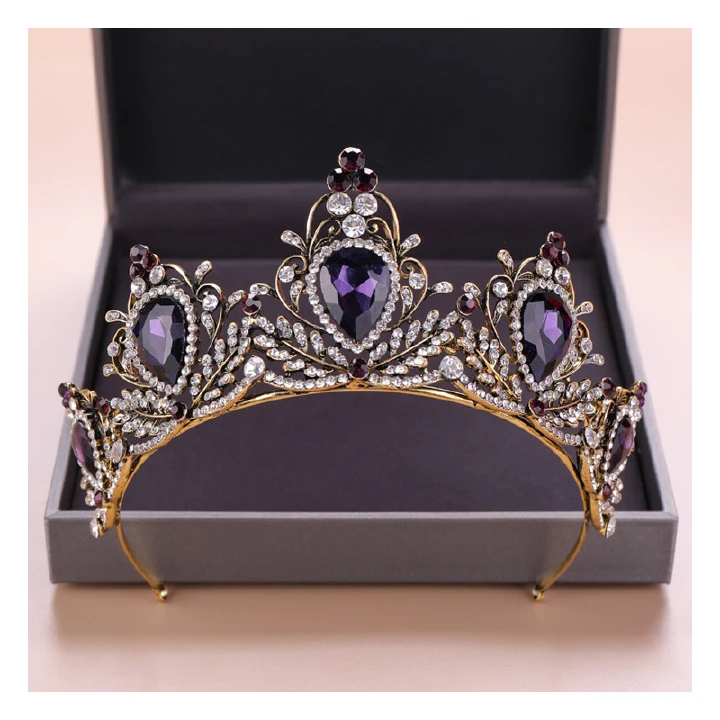 Baroque Crown Bridal Tiara Bridal Crown Violet Rhinestone Luxurious Bride Wedding Jewelry