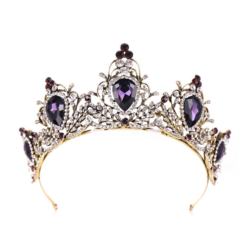 Baroque Crown Bridal Tiara Bridal Crown Violet Rhinestone Luxurious Bride Wedding Jewelry