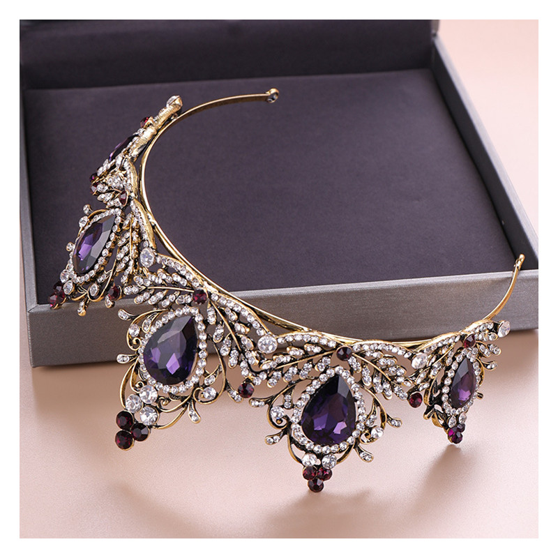 Baroque Crown Bridal Tiara Bridal Crown Violet Rhinestone Luxurious Bride Wedding Jewelry