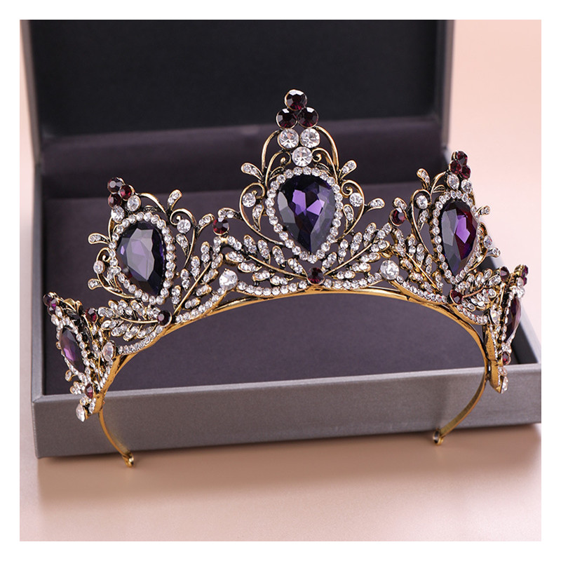 Baroque Crown Bridal Tiara Bridal Crown Violet Rhinestone Luxurious Bride Wedding Jewelry