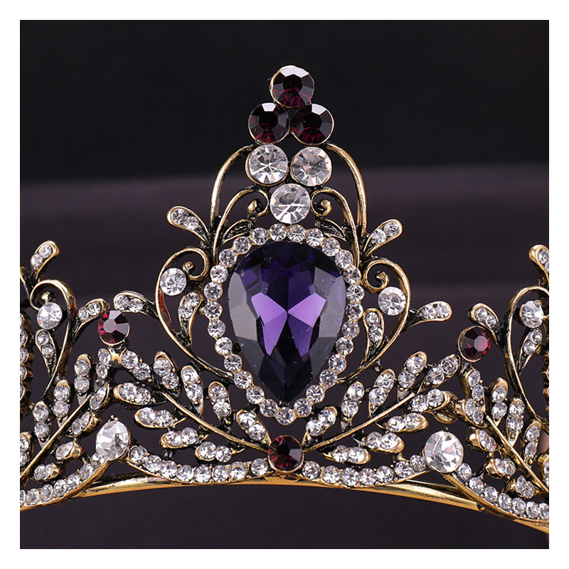 Baroque Crown Bridal Tiara Bridal Crown Violet Rhinestone Luxurious Bride Wedding Jewelry