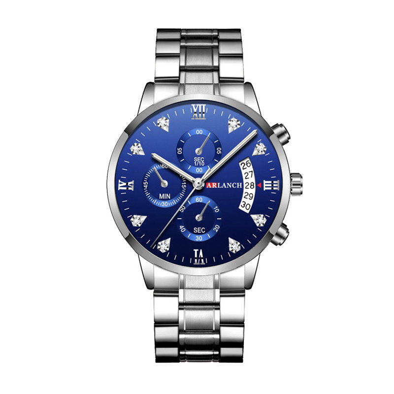 Fashion Set In Drill Waterproof Men Watches Steel Strip Watchband Date Man Clock Business Wristwatch