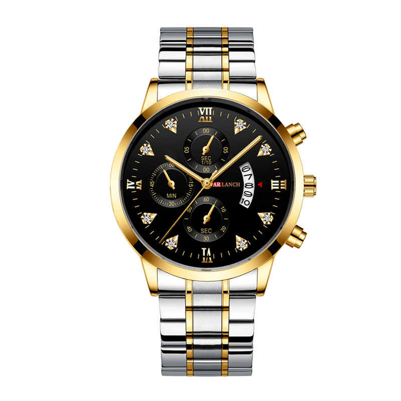 Fashion Set In Drill Waterproof Men Watches Steel Strip Watchband Date Man Clock Business Wristwatch