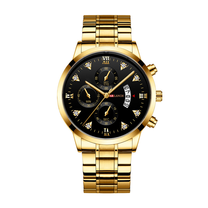 Fashion Set In Drill Waterproof Men Watches Steel Strip Watchband Date Man Clock Business Wristwatch