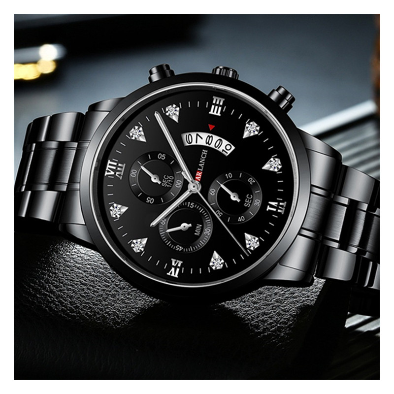 Fashion Set In Drill Waterproof Men Watches Steel Strip Watchband Date Man Clock Business Wristwatch