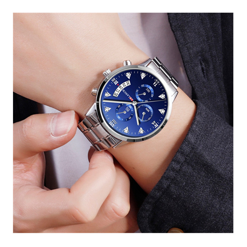 Fashion Set In Drill Waterproof Men Watches Steel Strip Watchband Date Man Clock Business Wristwatch