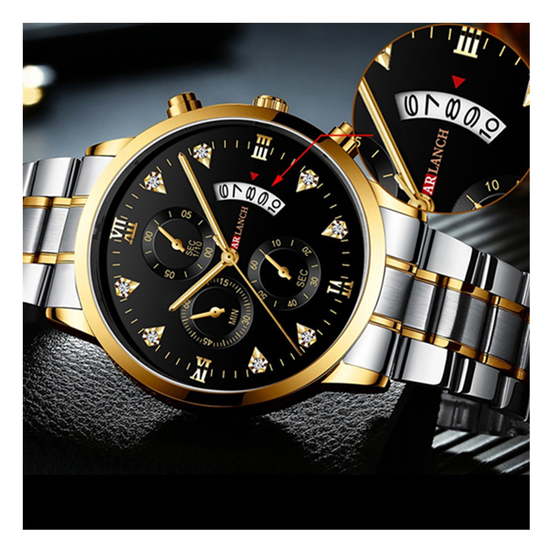 Fashion Set In Drill Waterproof Men Watches Steel Strip Watchband Date Man Clock Business Wristwatch