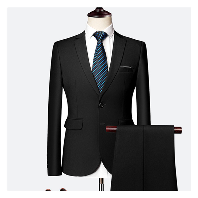 Jacket + Pant Men Business Slim Suits Sets Solid Color Wedding Office Dress Prom Suit Two-Piece