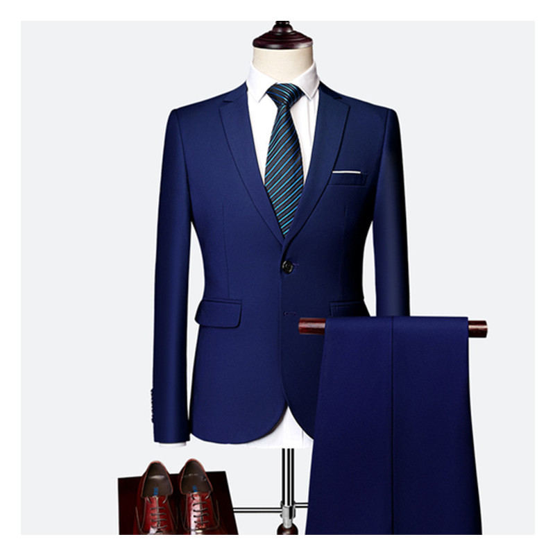 Jacket + Pant Men Business Slim Suits Sets Solid Color Wedding Office Dress Prom Suit Two-Piece