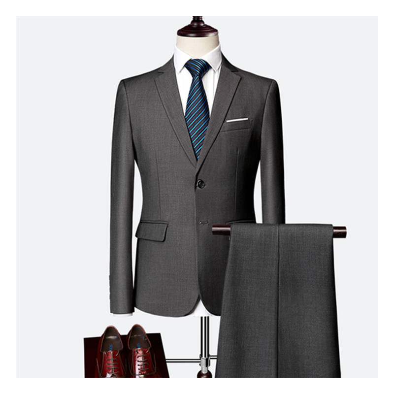 Jacket + Pant Men Business Slim Suits Sets Solid Color Wedding Office Dress Prom Suit Two-Piece