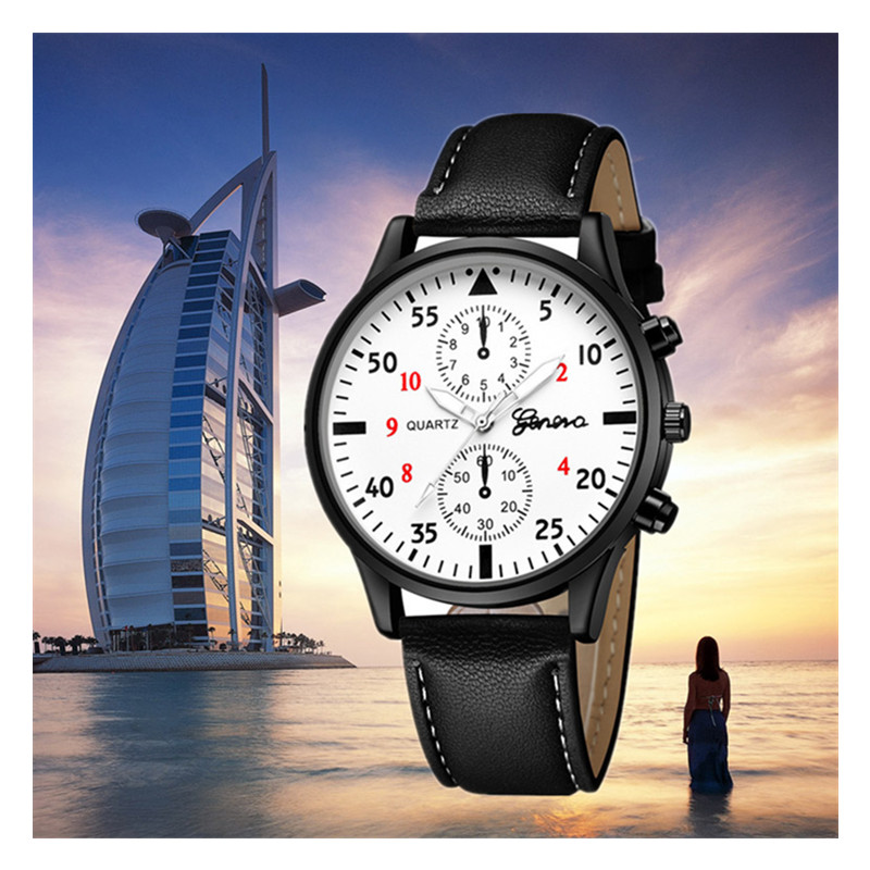 The Mens&apos; Quartz Wrist Watches High Quality PU Leather Watch Strap Slim Dial Casual Waterproof