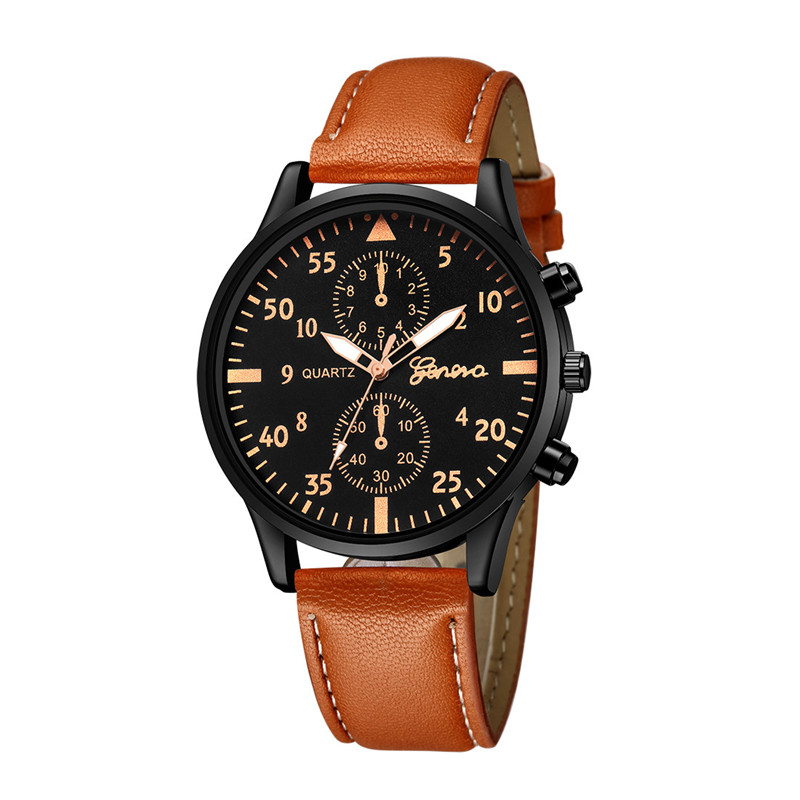 The Mens&apos; Quartz Wrist Watches High Quality PU Leather Watch Strap Slim Dial Casual Waterproof