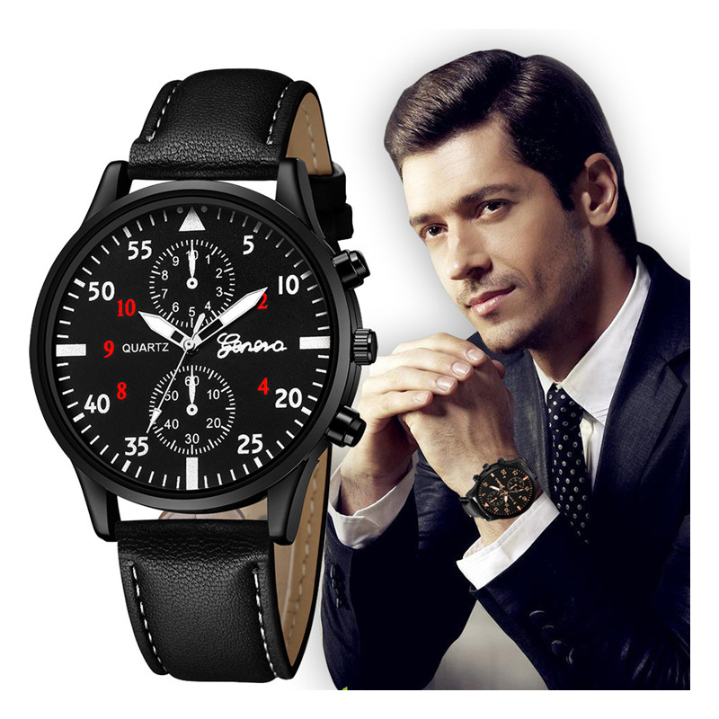 The Mens&apos; Quartz Wrist Watches High Quality PU Leather Watch Strap Slim Dial Casual Waterproof