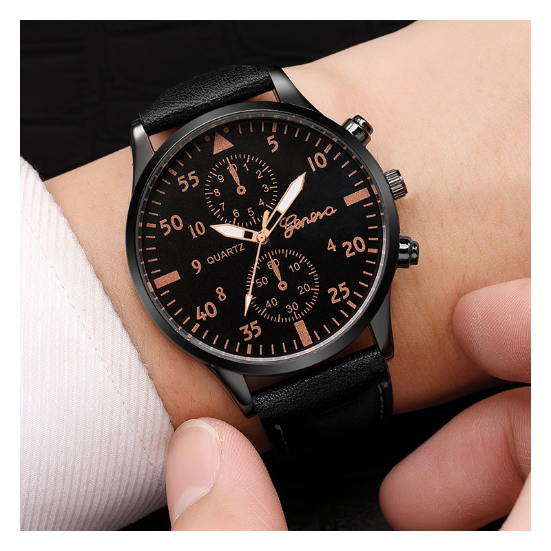 The Mens&apos; Quartz Wrist Watches High Quality PU Leather Watch Strap Slim Dial Casual Waterproof
