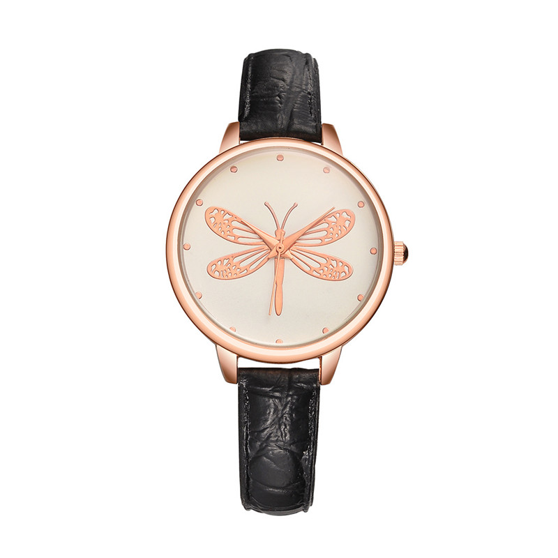 Fashion Leisure Ladies Big Dragonfly Watches Student Elegant Quartz Leather Band Watch Watches
