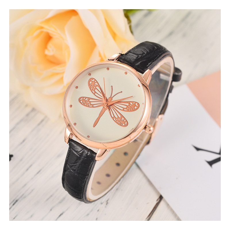 Fashion Leisure Ladies Big Dragonfly Watches Student Elegant Quartz Leather Band Watch Watches