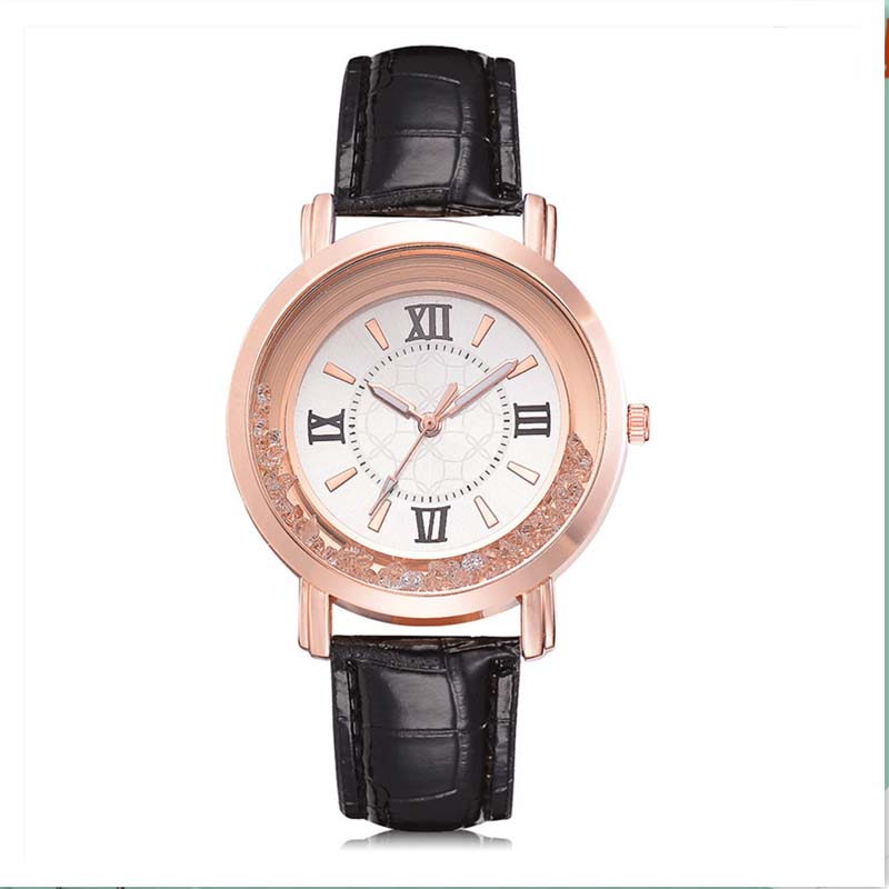 Luxury lady watch Rhinestone Leather Bracelet Wristwatch Women Fashion  Alloy Analog Quartz Watch