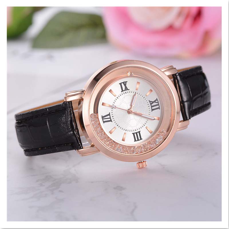 Luxury lady watch Rhinestone Leather Bracelet Wristwatch Women Fashion  Alloy Analog Quartz Watch