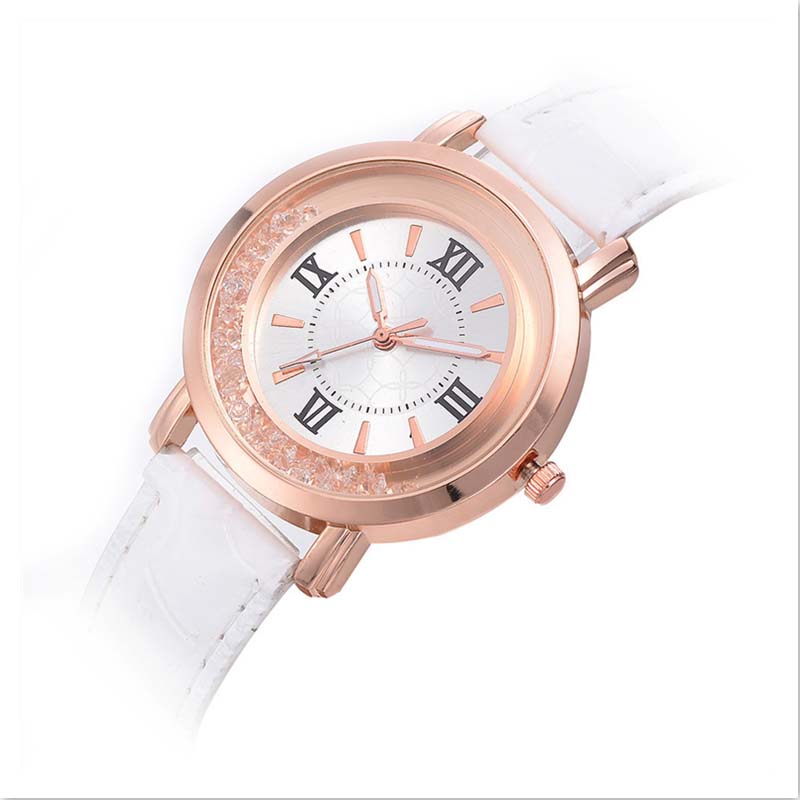 Luxury lady watch Rhinestone Leather Bracelet Wristwatch Women Fashion  Alloy Analog Quartz Watch