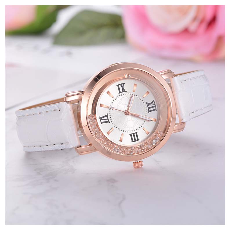 Luxury lady watch Rhinestone Leather Bracelet Wristwatch Women Fashion  Alloy Analog Quartz Watch
