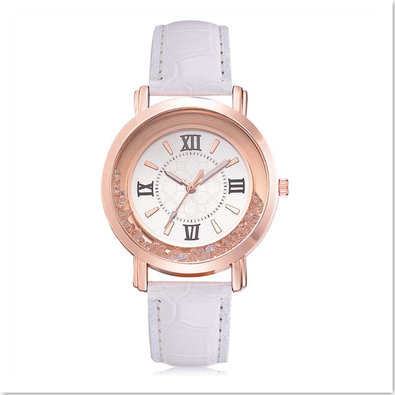 Luxury lady watch Rhinestone Leather Bracelet Wristwatch Women Fashion  Alloy Analog Quartz Watch