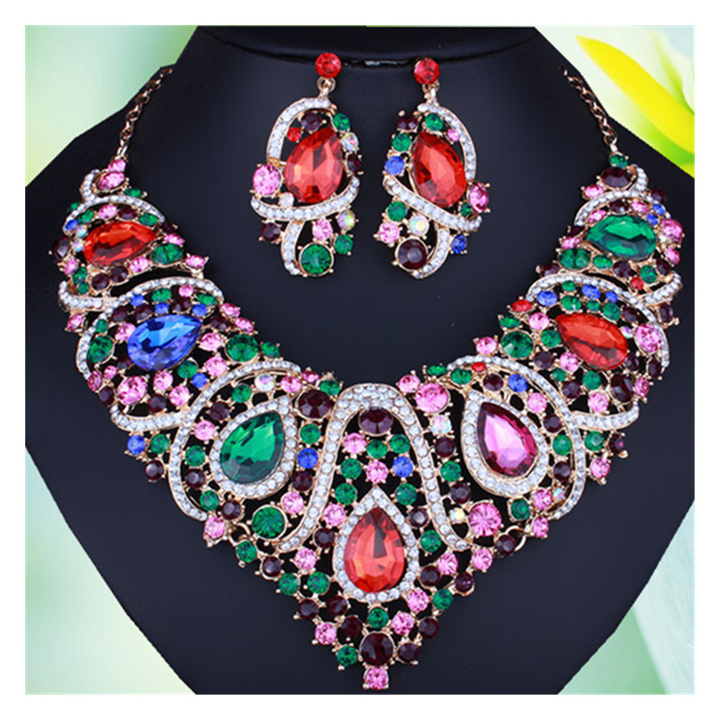 Wedding Jewelry Heart Shape Necklace Earrings Jewelry Set Resin Crystal Bridal Accessories