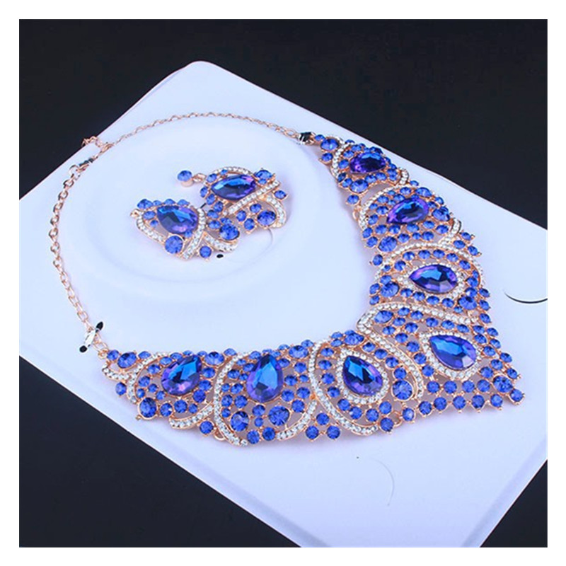 Wedding Jewelry Heart Shape Necklace Earrings Jewelry Set Resin Crystal Bridal Accessories