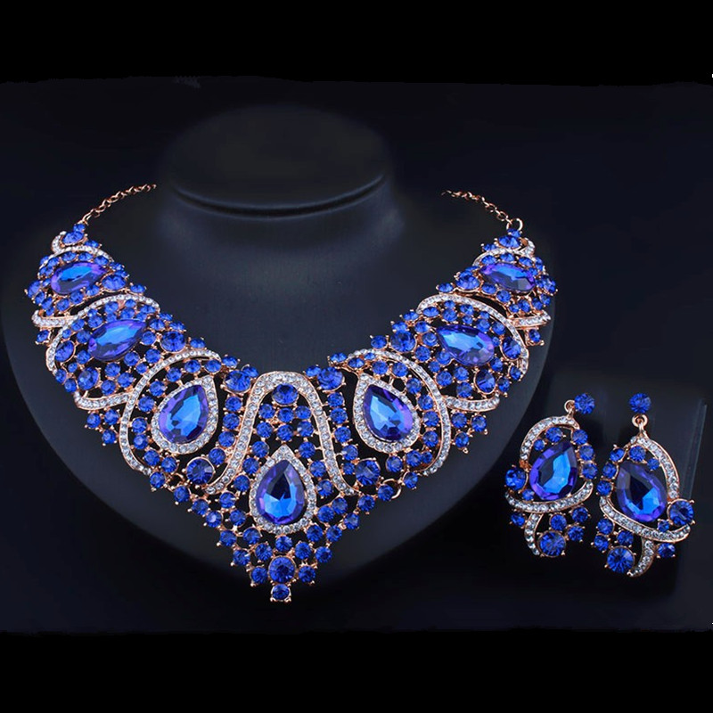 Wedding Jewelry Heart Shape Necklace Earrings Jewelry Set Resin Crystal Bridal Accessories
