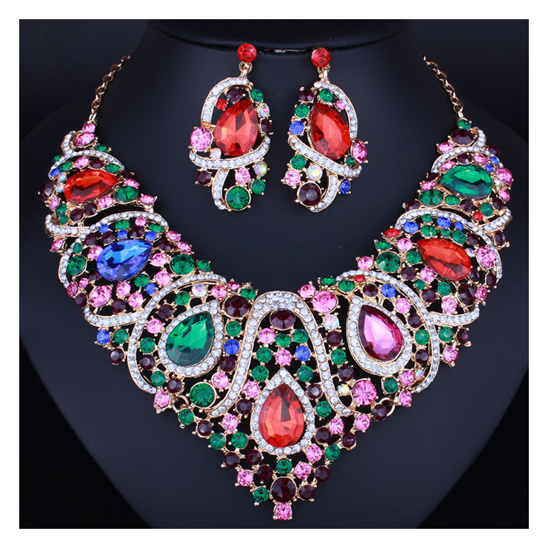 Wedding Jewelry Heart Shape Necklace Earrings Jewelry Set Resin Crystal Bridal Accessories