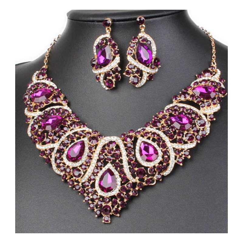 Wedding Jewelry Heart Shape Necklace Earrings Jewelry Set Resin Crystal Bridal Accessories