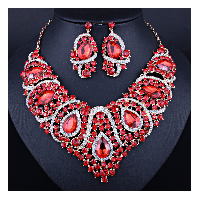 Wedding Jewelry Heart Shape Necklace Earrings Jewelry Set Resin Crystal Bridal Accessories