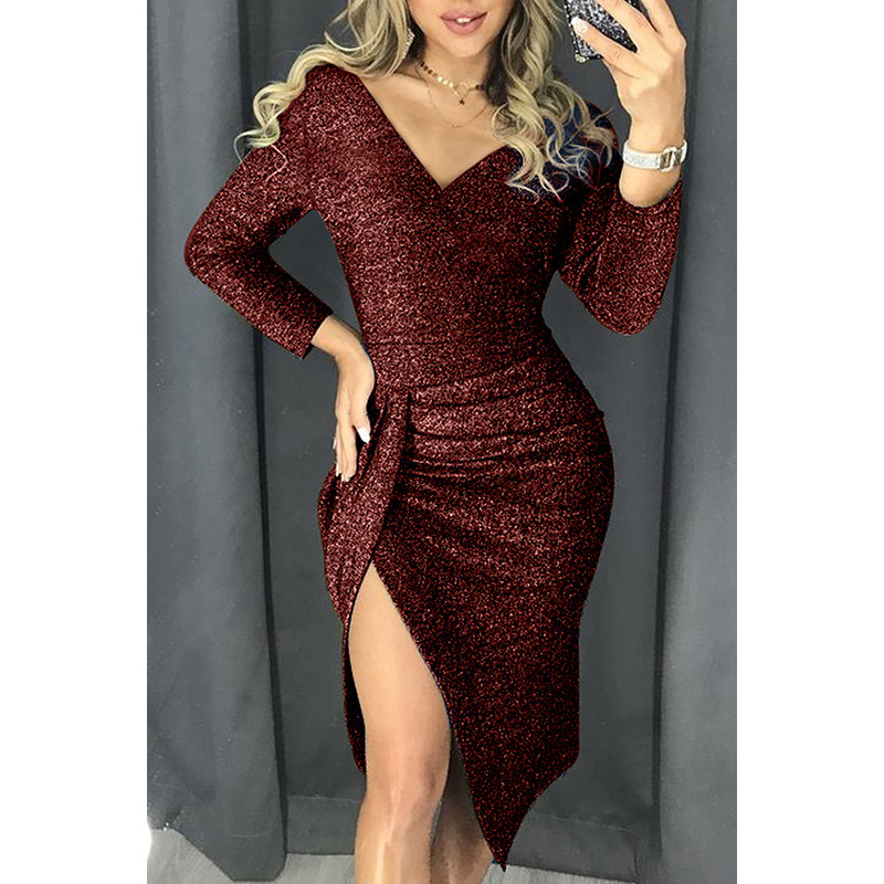 Sexy Personalized Evening Dress High-V Neck Split Skirt  Lady Concert Sequins Dress