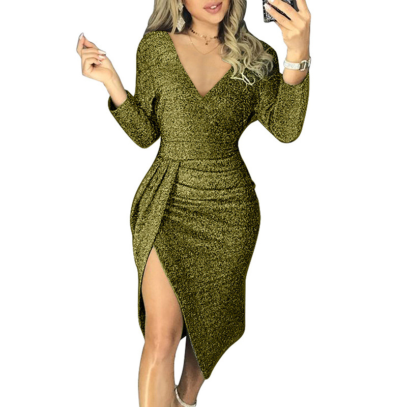 Sexy Personalized Evening Dress High-V Neck Split Skirt  Lady Concert Sequins Dress